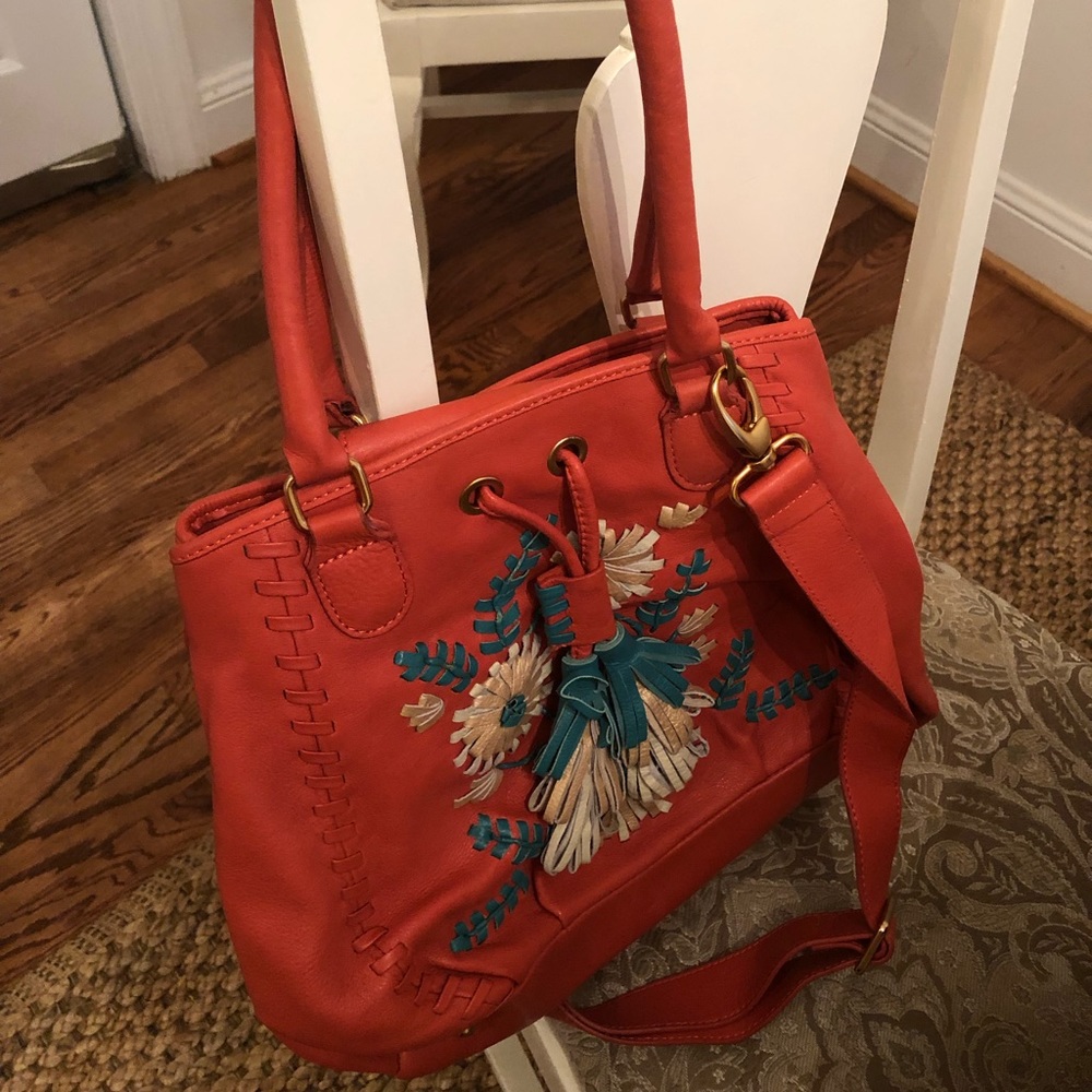 Isabella Fiore Coral Floral Handbag - Picture 1 of 5